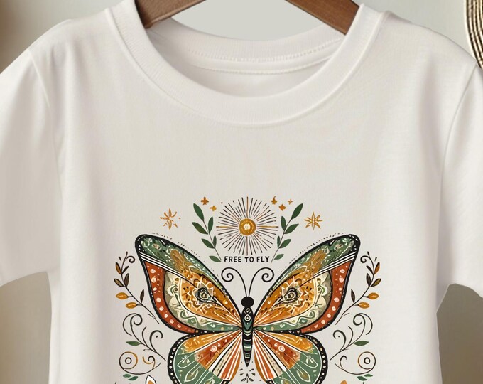 Girls Butterfly Shirt – Groovy Boho Floral Summer Tee