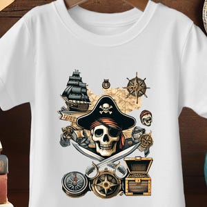 Kids Pirate Shirt – Boys Skull & Treasure Map Tee, Adventure Nautical T-Shirt, Pirate Birthday Outfit