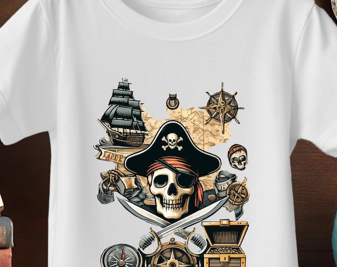Kids Pirate Shirt – Boys Skull & Treasure Map Tee, Adventure Nautical T-Shirt, Pirate Birthday Outfit