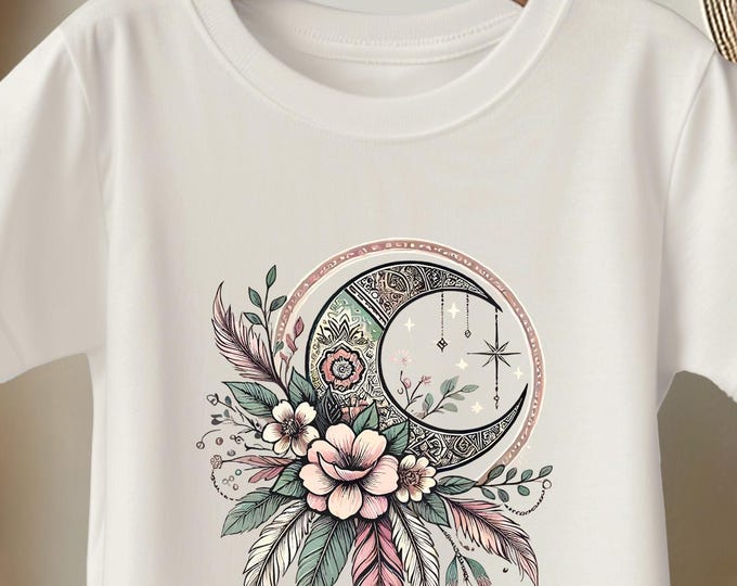 Moon Floral Tee for Girls – Boho Top for Kids and Pre Teens