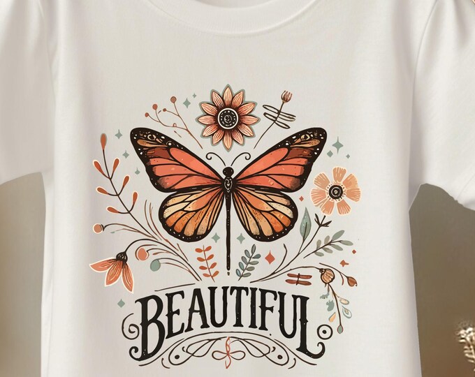 Girls Butterfly T-Shirt – Boho Nature Graphic Tee for Kids