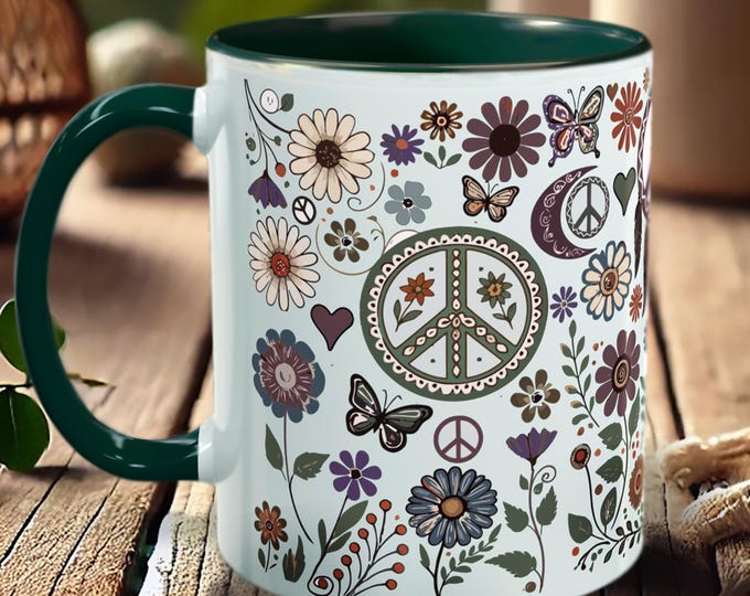 Hippie Peace Mug – Boho Floral Coffee Cup