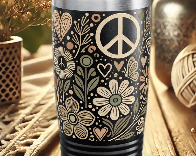 Boho Peace Tumbler – Hippie Floral Stainless Steel Cup