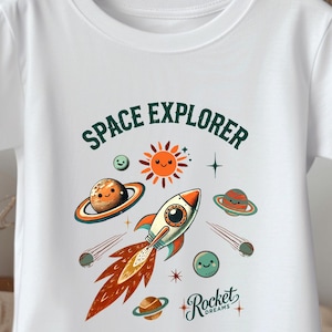 Toddler Space Shirt – Rocket and Planets Kids Tee, Space Explorer Top