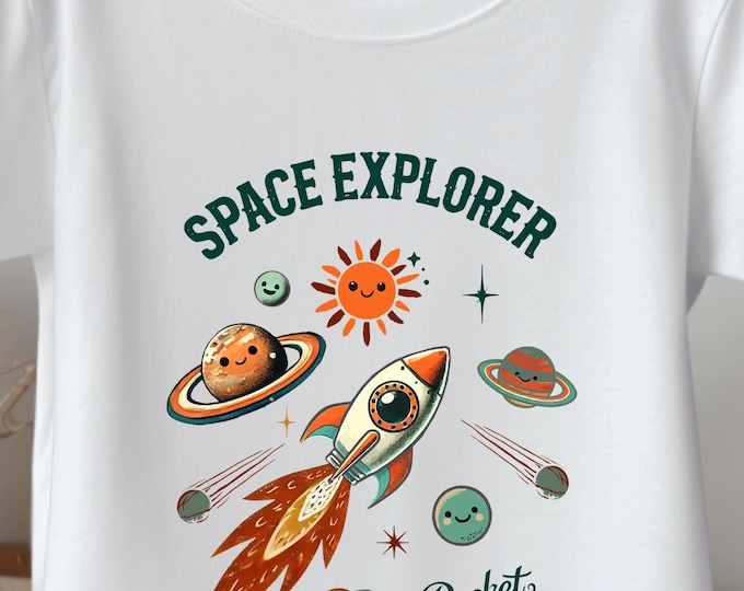 Toddler Space Shirt – Rocket and Planets Kids Tee, Space Explorer Top