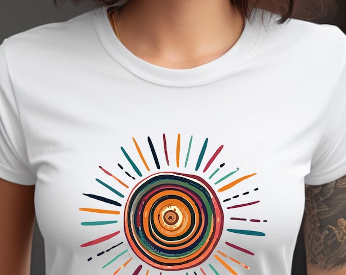 Boho Sunburst Shirt – Retro Sunshine Graphic Tee for Summer
