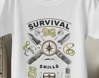 Boys Survival Skills Shirt – Outdoor Adventure T-Shirt, Camping Gift for Kids, Scout Graphic Tee