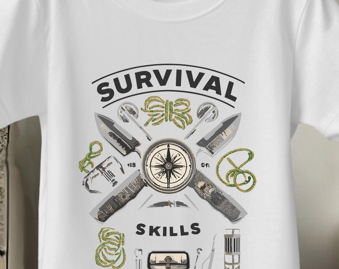Boys Survival Skills Shirt – Outdoor Adventure T-Shirt, Camping Gift for Kids, Scout Graphic Tee