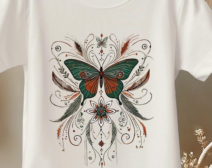 Girls Butterfly T-Shirt – Boho Floral Nature Tee for Kids