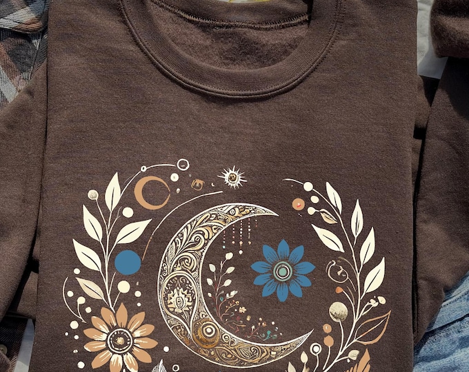 Moon Sweatshirt – Boho Celestial Crewneck with Cottagecore Style
