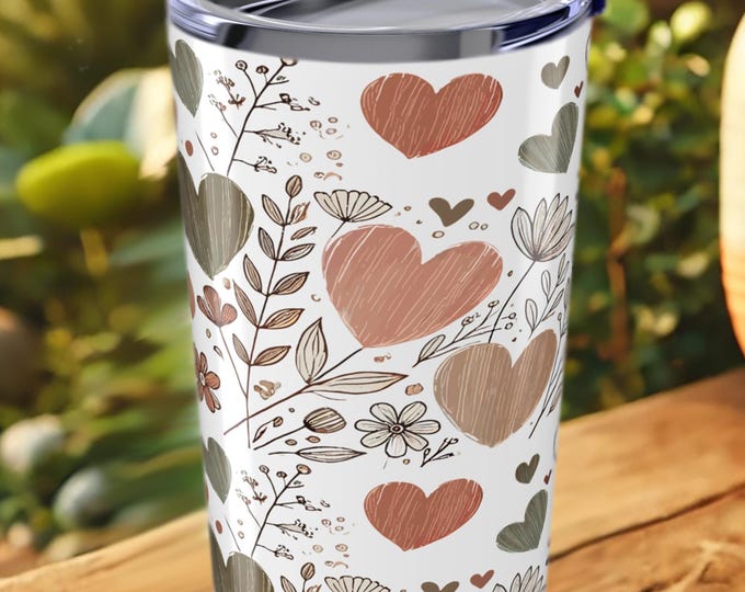 Floral Heart Tumbler – Insulated Stainless Steel Travel Mug