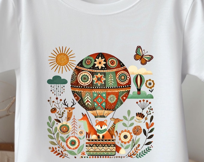 Hot Air Balloon Toddler Tee – Woodland Adventure Top for Kids