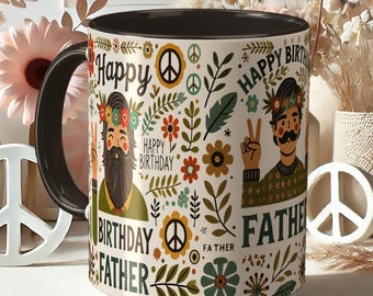 Hippie Dad Birthday Mug – Happy Birthday Father Gift, Funny Peace Sign Coffee Cup