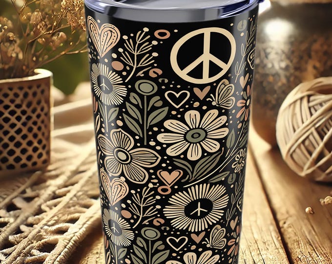 Boho Peace Sign Tumbler – Floral Insulated Travel Mug