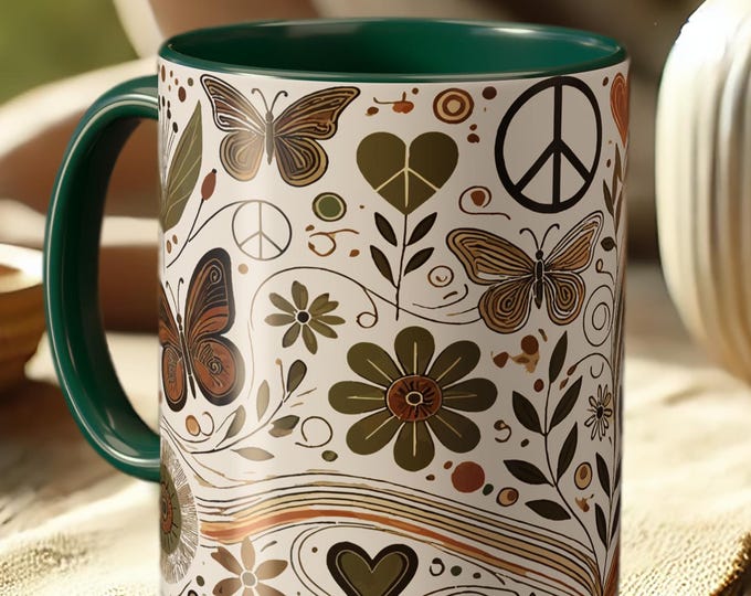 Boho Butterfly Mug – Vintage Floral Coffee Cup with Nature Inspired Art