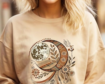 Moon Sweatshirt | Boho Celestial Crewneck for Women