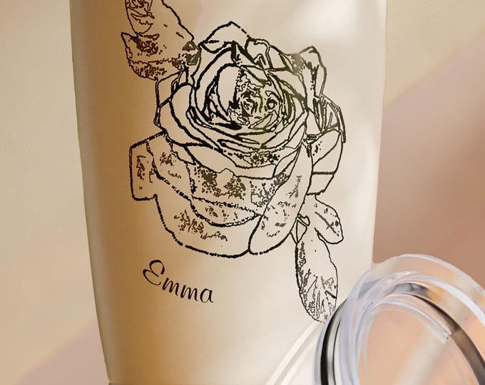 Personalized Rose Floral Tumbler – Stainless Steel Travel Cup
