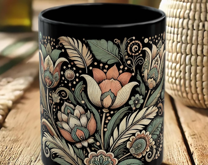 Tulip Mug – Boho Botanical Coffee Cup with Artisan Floral Art