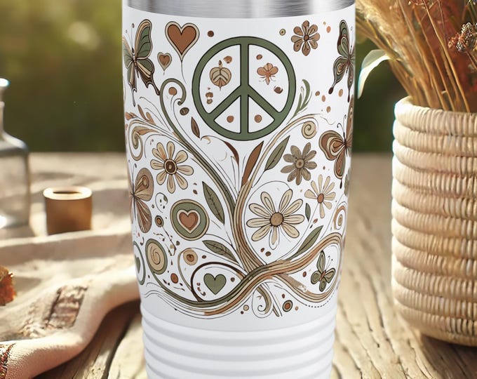 Spiritual Peace Sign Tumbler – Boho Floral Travel Mug