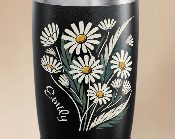 Personalized Daisy Tumbler – Custom Name Floral Insulated Travel Cup