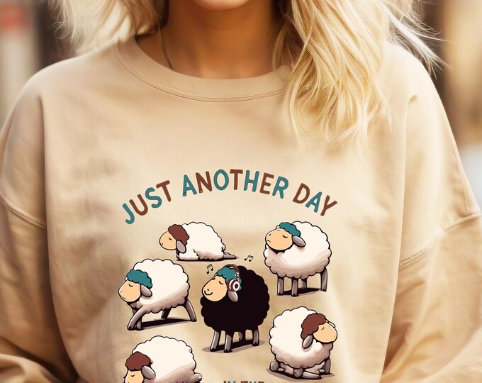 Funny Sheep Sweatshirt – Just Another Day Crewneck, Sheep Lover Pullover, Animal Graphic Sweater