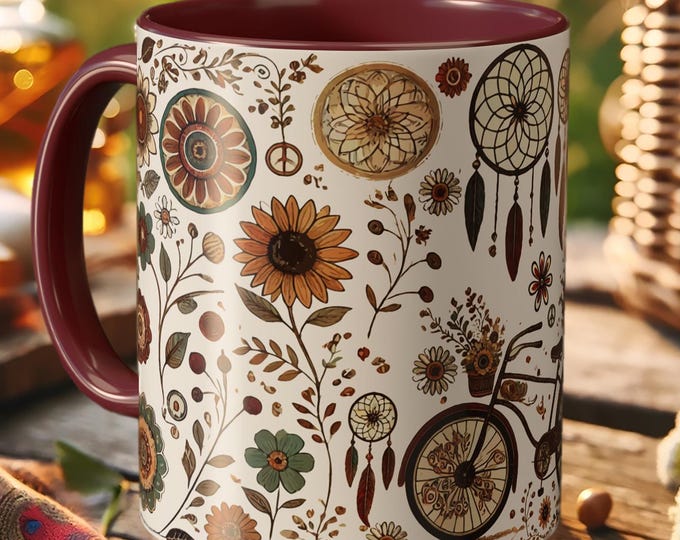 Vintage Bicycle Coffee Mug – Floral Ceramic Mug with Bike Design