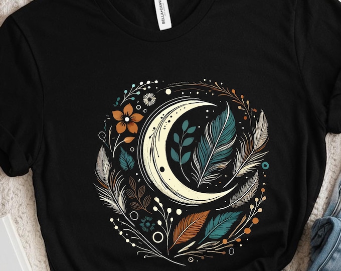 Mystic Moon Shirt – Boho Floral Nature Graphic Tee for Women