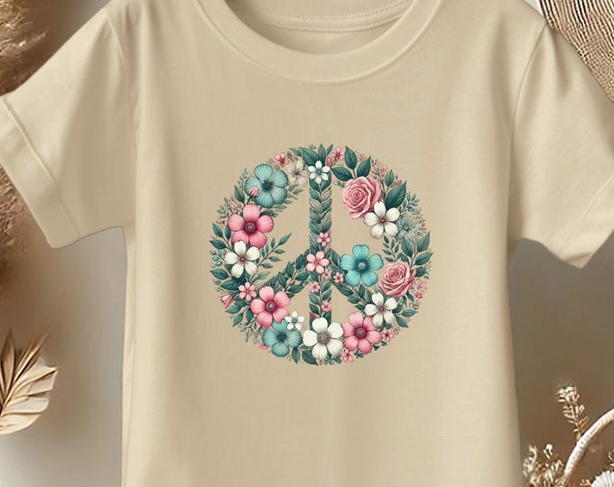 Girls Peace Sign Shirt – Boho Floral Kids Tee with Flower Graphic