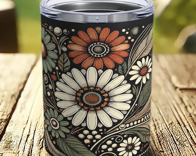 Boho Floral Tumbler – Insulated Stainless Steel Travel Mug with Flower Art