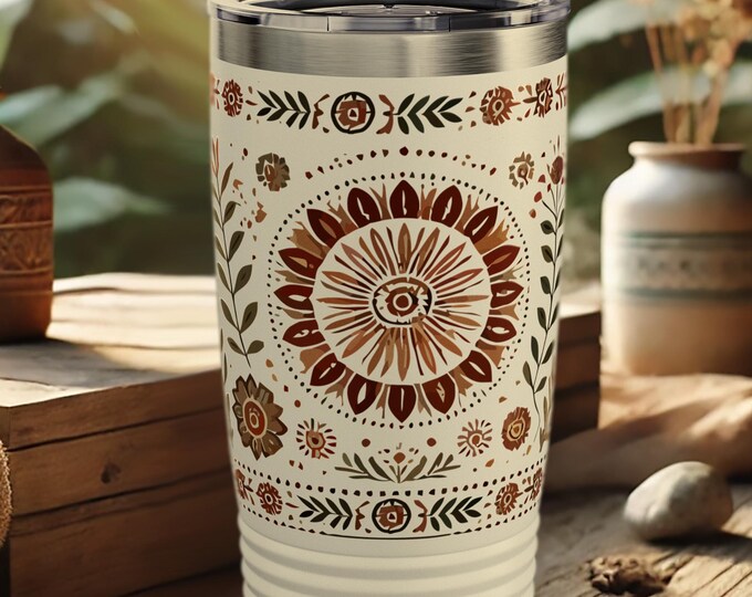 Retro Flower Tumbler – Boho Stainless Steel Travel Mug for Women