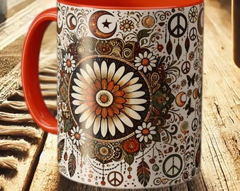 Floral Peace Mug – Retro Boho Coffee Cup for Nature Lovers