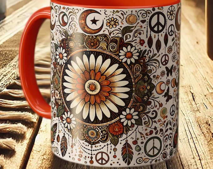Floral Peace Mug – Retro Boho Coffee Cup for Nature Lovers