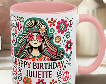 Personalized Birthday Mug – Custom Name Coffee Cup, Boho Gift for Her