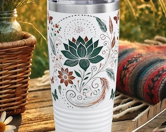 Lotus Flower Tumbler – Boho Insulated Travel Mug with Buddha Style