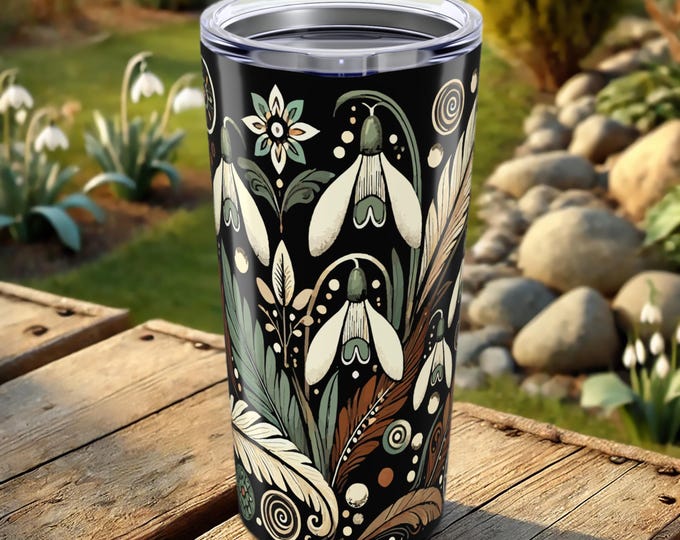 Snowdrop Floral Tumbler – Boho Botanical Stainless Steel Travel Mug