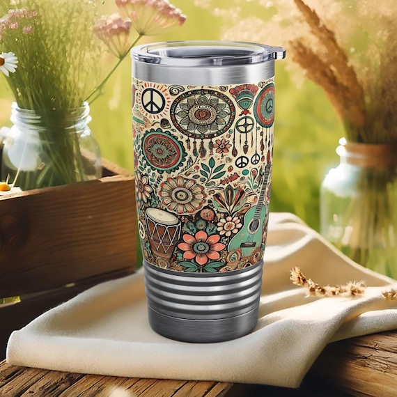 Boho Mandala Tumbler – Hippie Floral Insulated Travel Cup