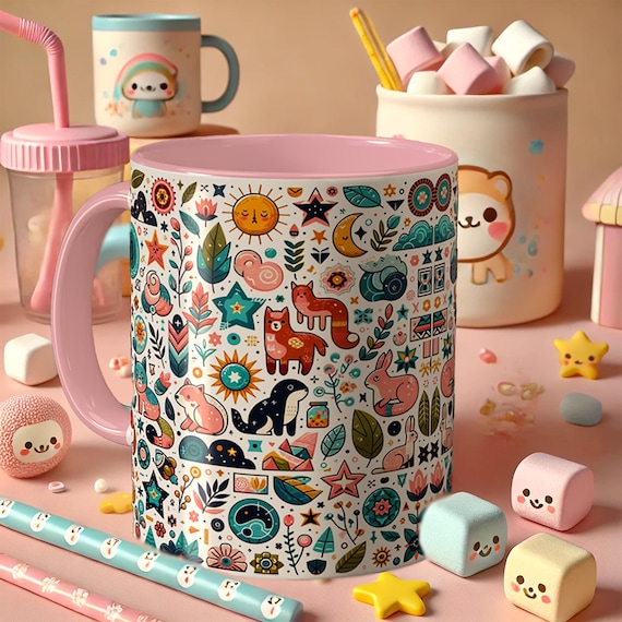 Kawaii Woodland Animal Mug – Pastel Kids Cup