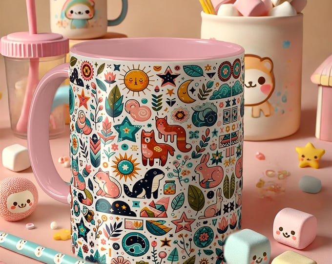 Kawaii Woodland Animal Mug – Pastel Kids Cup