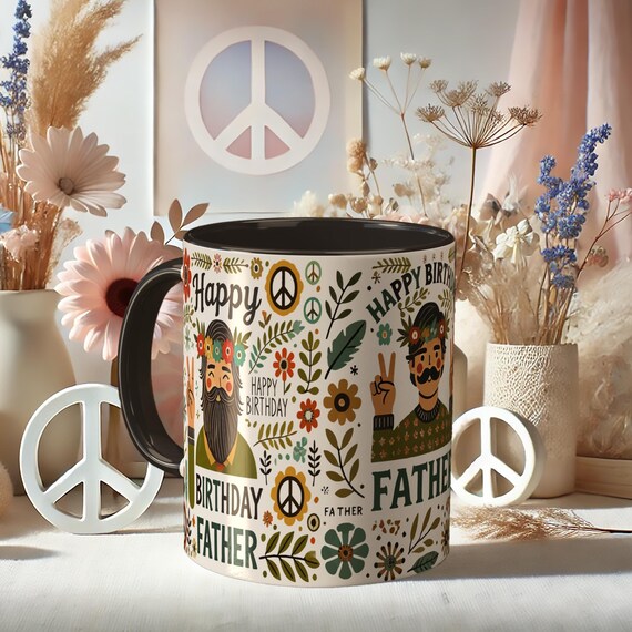 Hippie Dad Birthday Mug – Happy Birthday Father Gift, Funny Peace Sign Coffee Cup