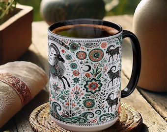 Capricorn Zodiac Mug – Astrology Coffee Cup, Mystic Goat Art Design