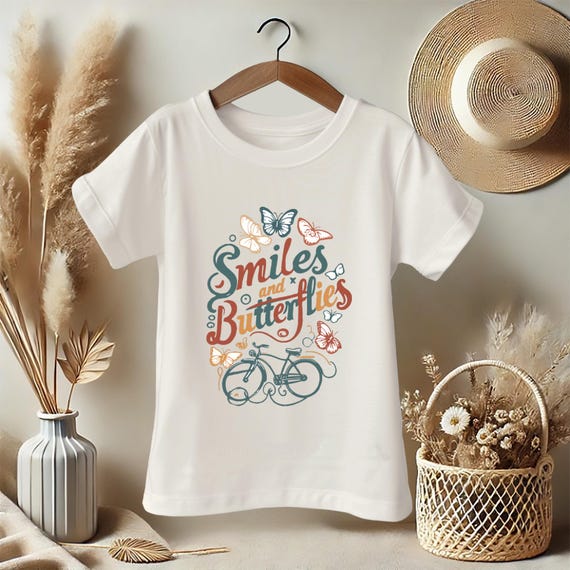 Girls Butterfly T-Shirt – Smiles and Butterflies Kids Tee, Everyday Top