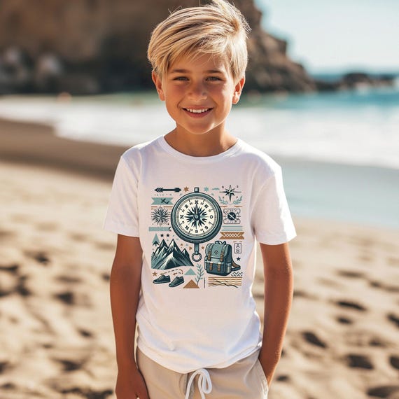 Adventure Compass Shirt for Boys – Forest Explorer Hiking Tee, Kids Camping Nature Top
