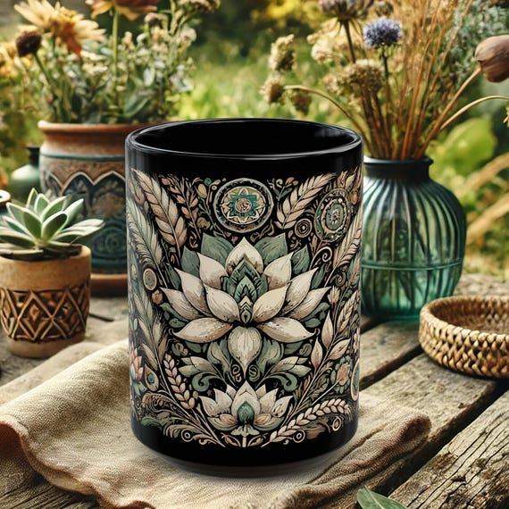 Lotus Mandala Mug – Boho Zen Floral Coffee Cup, Spiritual Mindfulness Gift, Yoga Meditation Mug