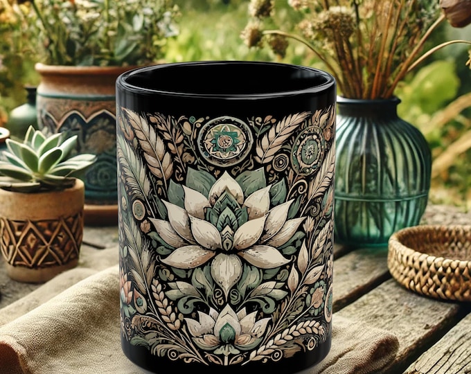 Lotus Mandala Mug – Boho Zen Floral Coffee Cup, Spiritual Mindfulness Gift, Yoga Meditation Mug