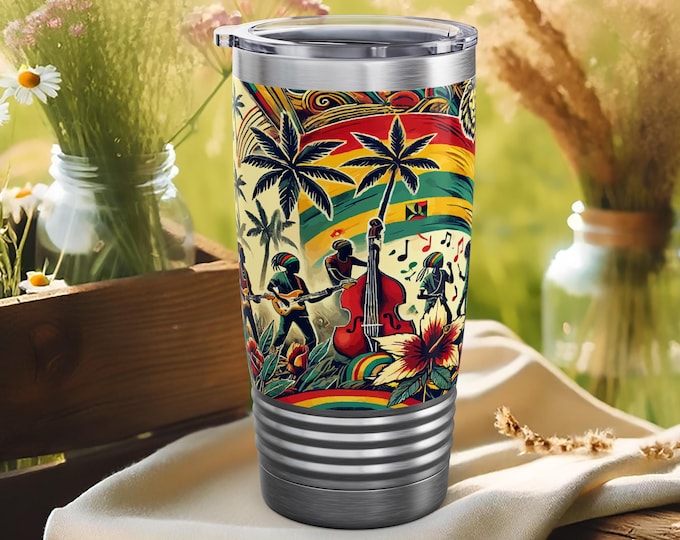 Reggae Tumbler – Tropical Rasta Stainless Steel Travel Mug