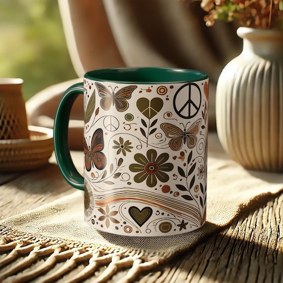 Boho Butterfly Mug – Vintage Floral Coffee Cup with Nature Inspired Art