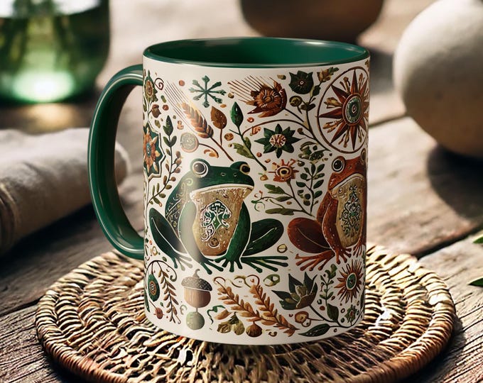 Forest Frog Mug – Boho Nature Coffee Cup with Wildlife Art