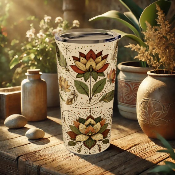 Boho Lotus Tumbler – Vintage Floral Stainless Steel Travel Mug