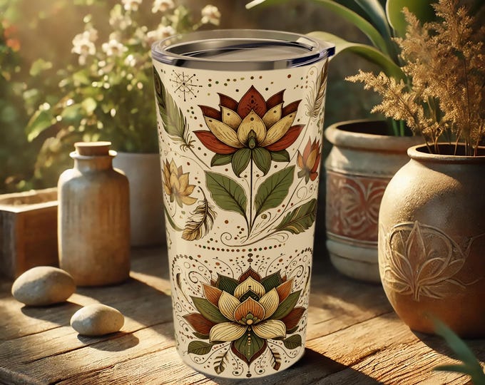 Boho Lotus Tumbler – Vintage Floral Stainless Steel Travel Mug
