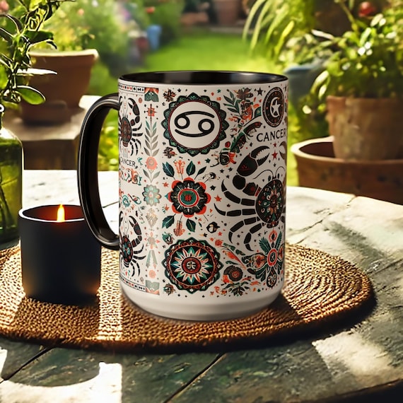 Cancer Zodiac Mug – Boho Astrology Coffee Cup with Crab Design